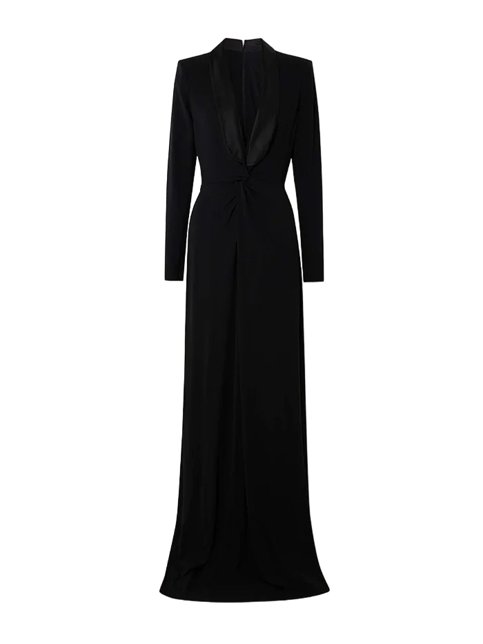 Plunging tuxedo gown with gathered waist – Zaydee