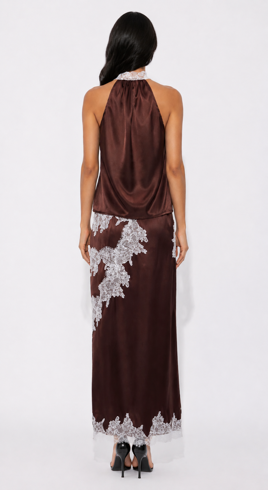 Lace Trim Satin Maxi Dress - Elegance