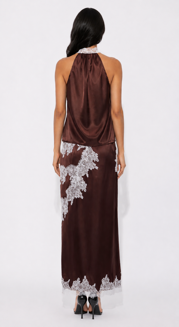 Lace Trim Satin Maxi Dress - Elegance