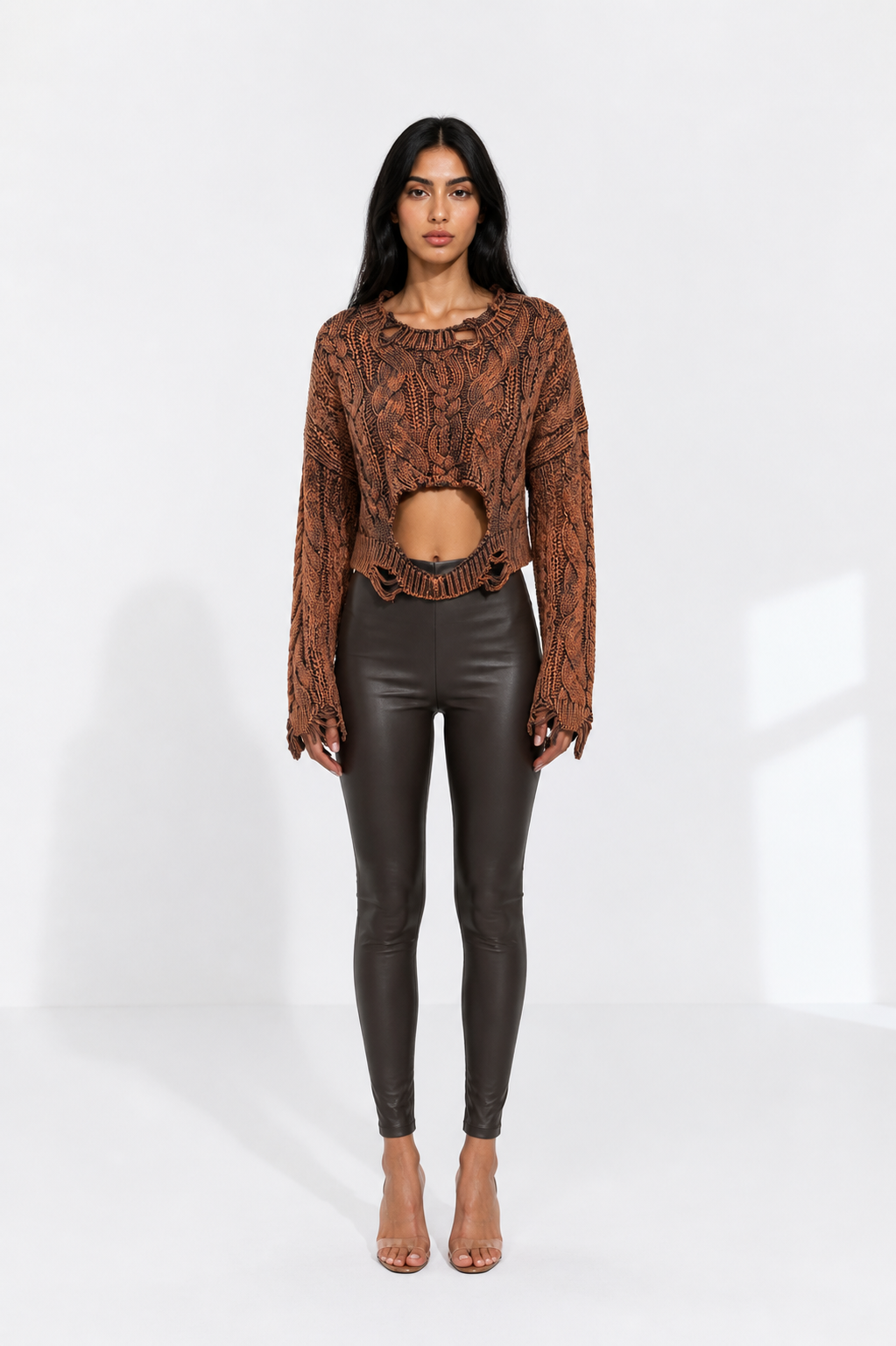 Distressed Knit Cut-Out Sweater – VELORA