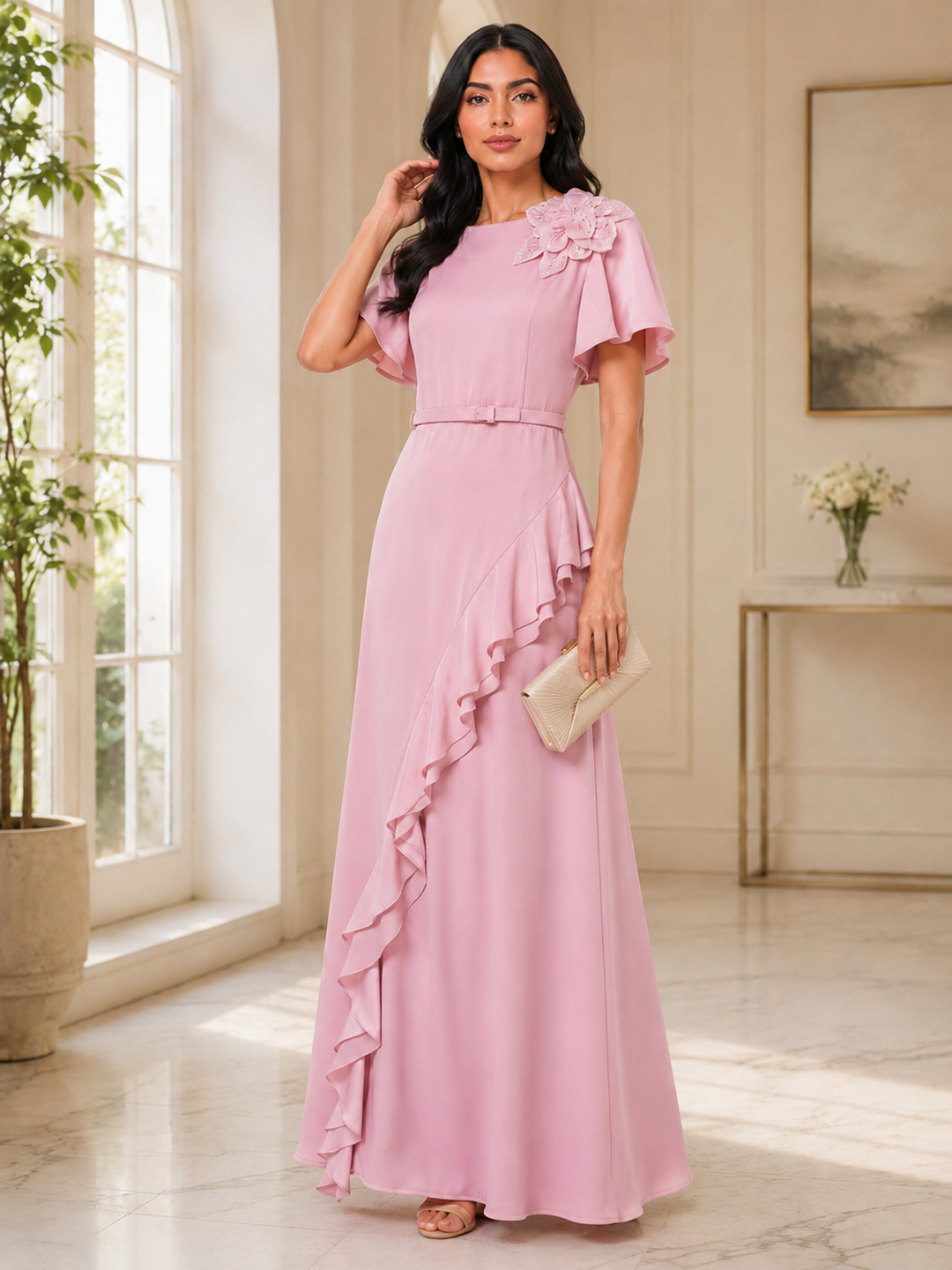 Floral Ruffle Maxi Dress - Ivory