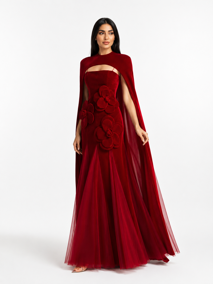 Floral Cape Evening Gown – Rosalia