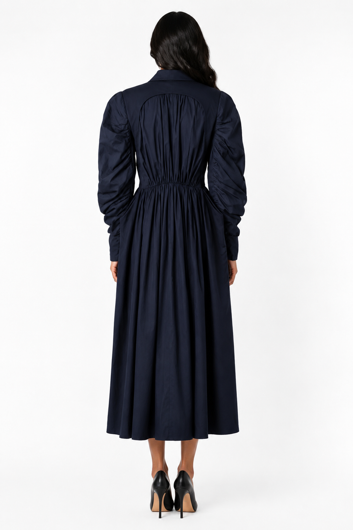 Tailored Double-Breasted Pleated Midi Coat Dress - Eclipse