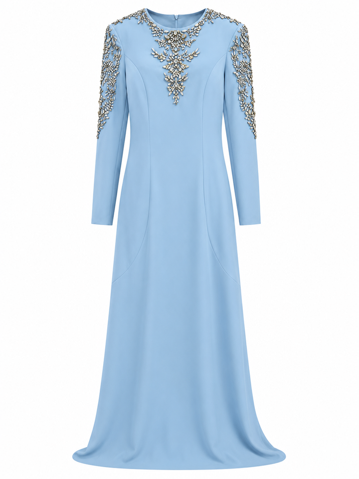 Crystal Embellished Maxi Dress - Sky