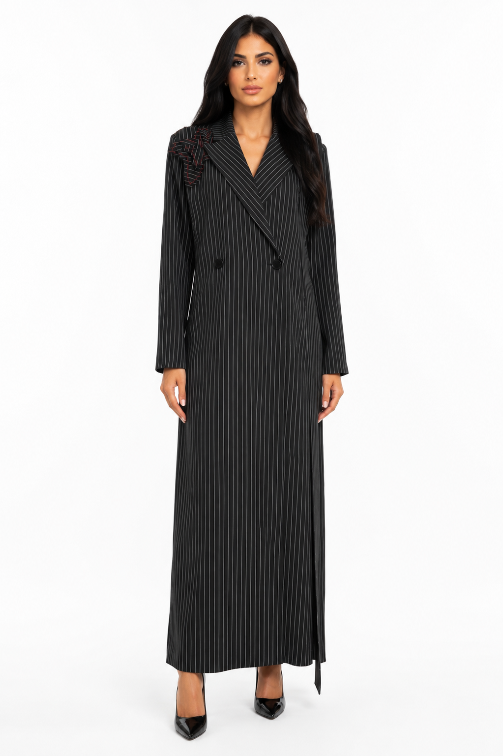 Black Pinstripe Embroidered Blazer Dress – Authority
