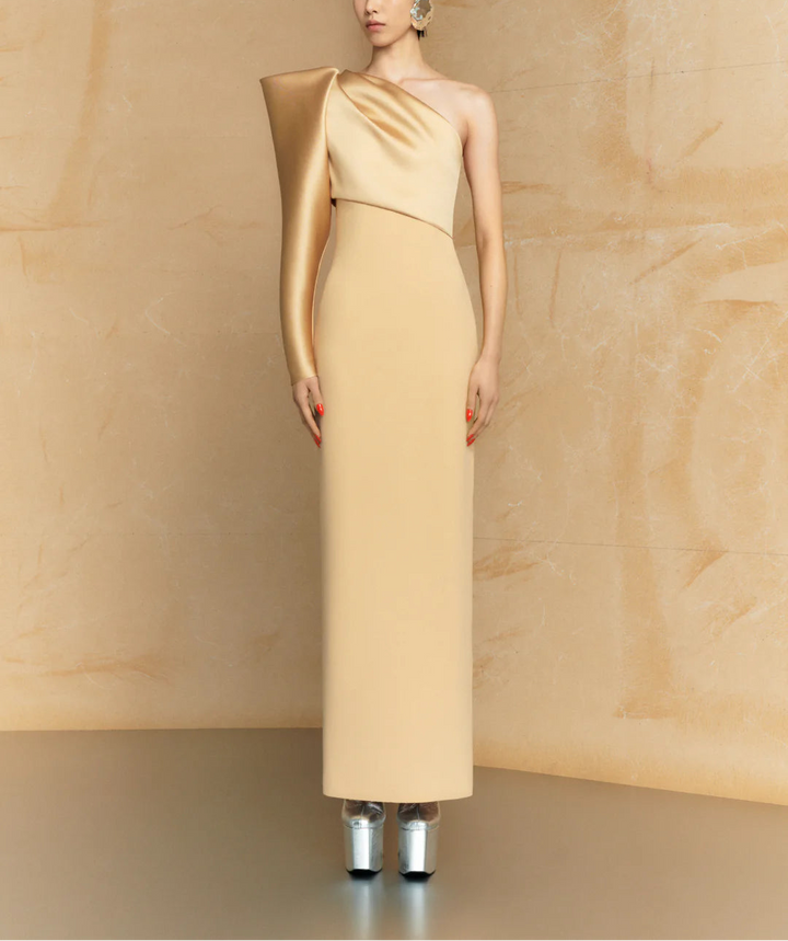 one-shoulder sculpted sleeve column dress – TALLY
