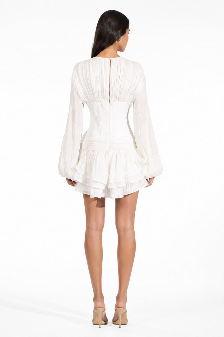 Pleated Ruffle Mini Dress - Pearl