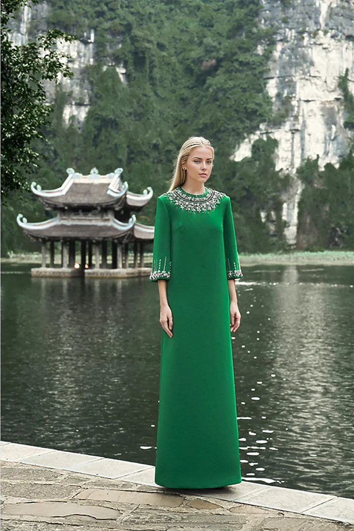 embellished crew-neck column gown – Rolaan