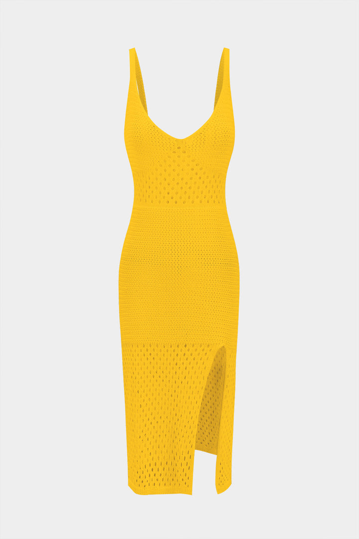 Knit Hollow Out Slip Slit Dress