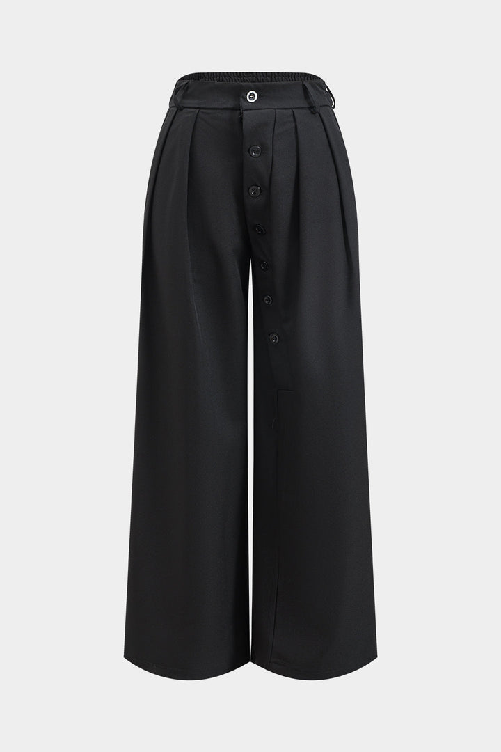 Button Pleat Wide Leg Trousers