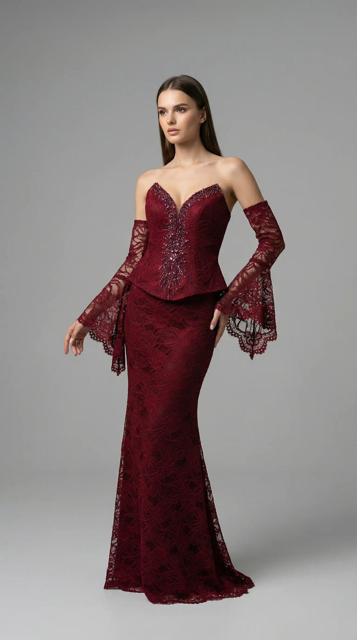 Mermaid-style evening dress with a corset-embellished bodice 2471 - SILSA