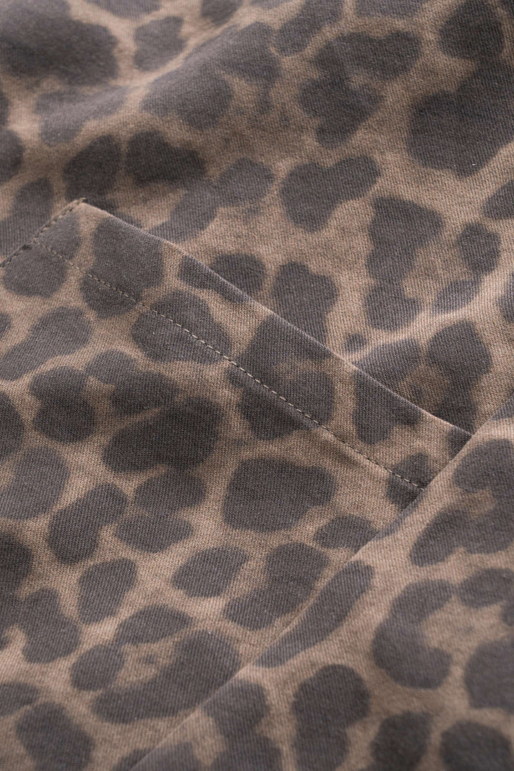 Leopard Print Denim Wide Leg Pants