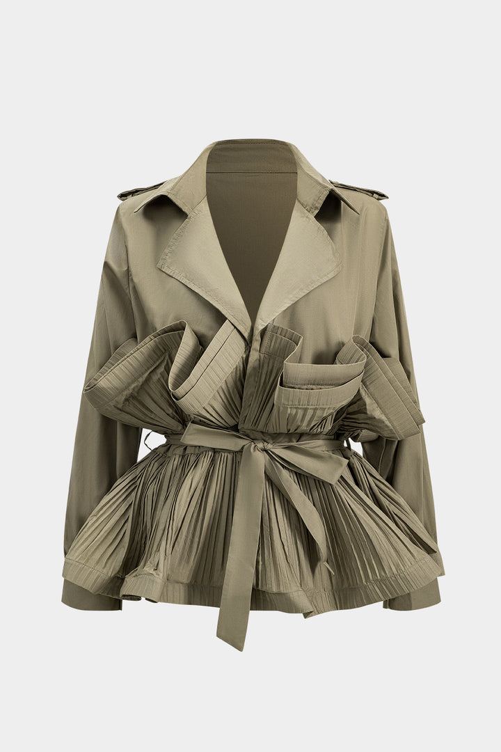 Pleated Ruffle Tie-Up Jacket