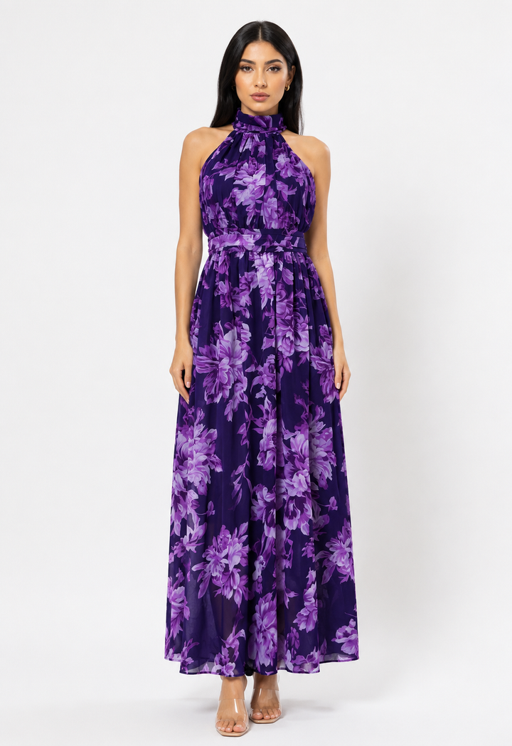 Violet Bloom Halter Maxi Dress - Dream