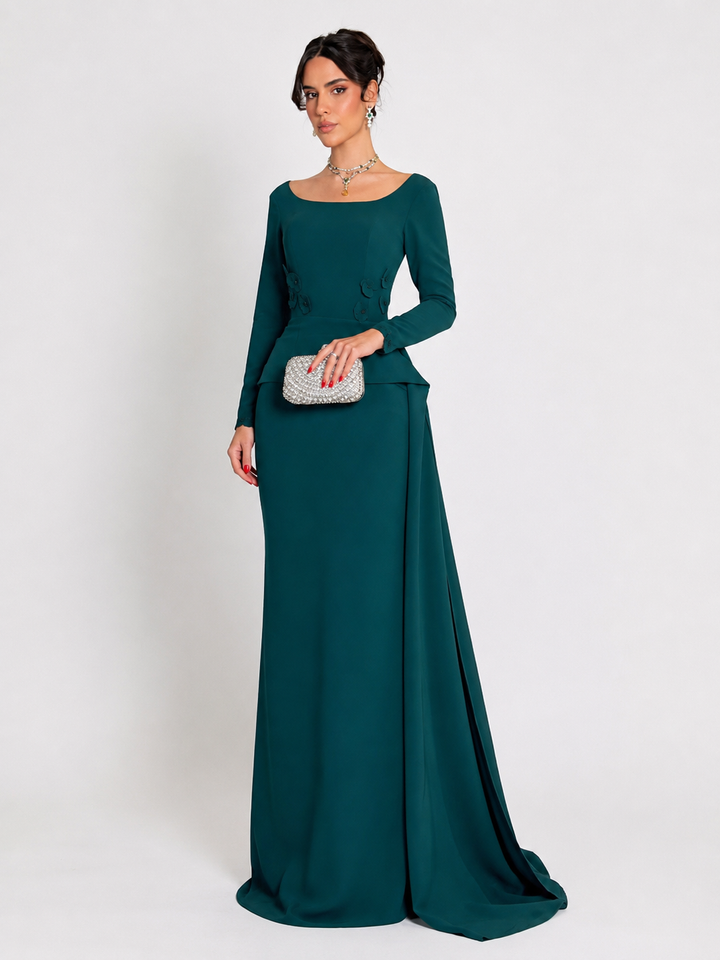 Elegant Long Sleeve Evening Gown - Royal