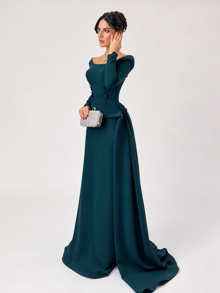 Elegant Long Sleeve Evening Gown - Royal