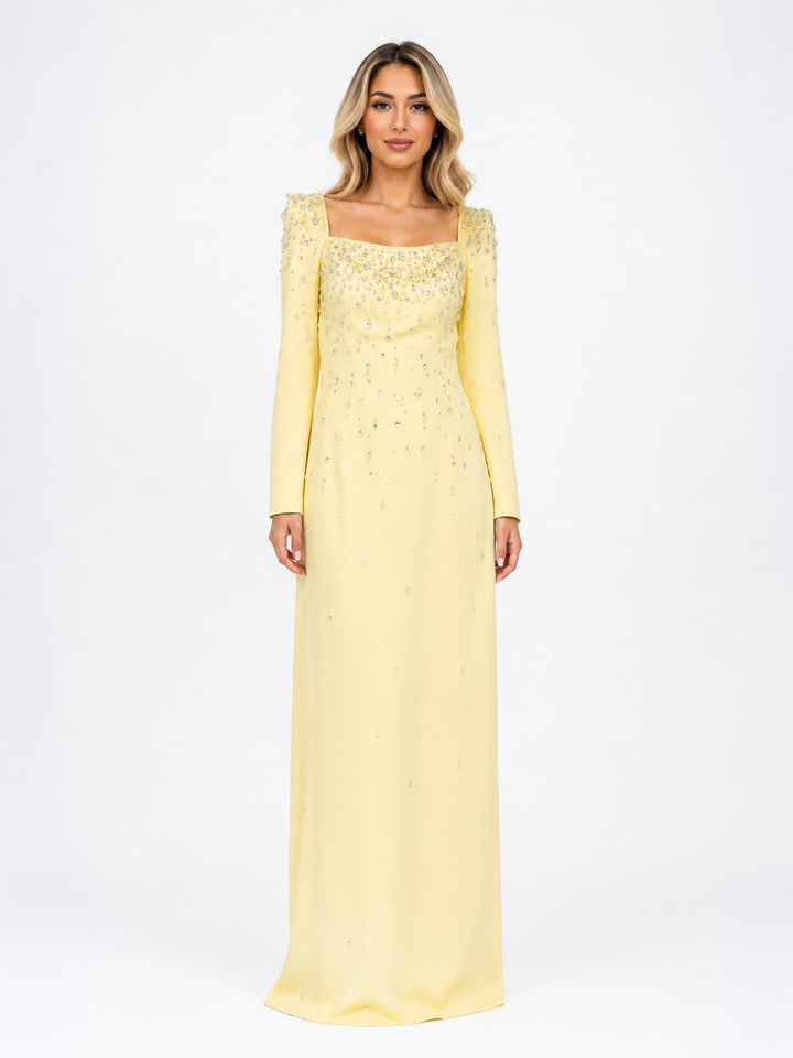 Embellished Square Neck Maxi Dress - Burgundy