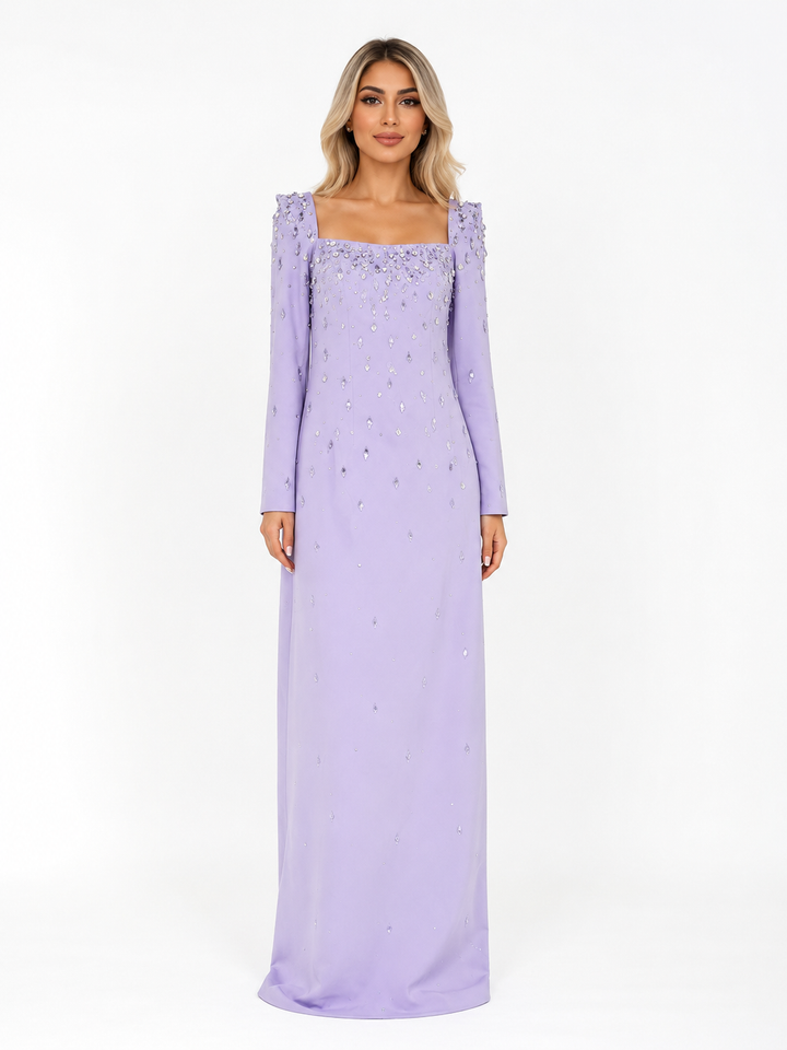 Embellished Square Neck Maxi Dress - Burgundy