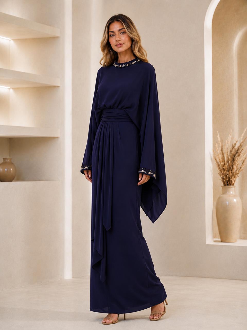 Crystal Collar Draped Maxi Dress - Grace