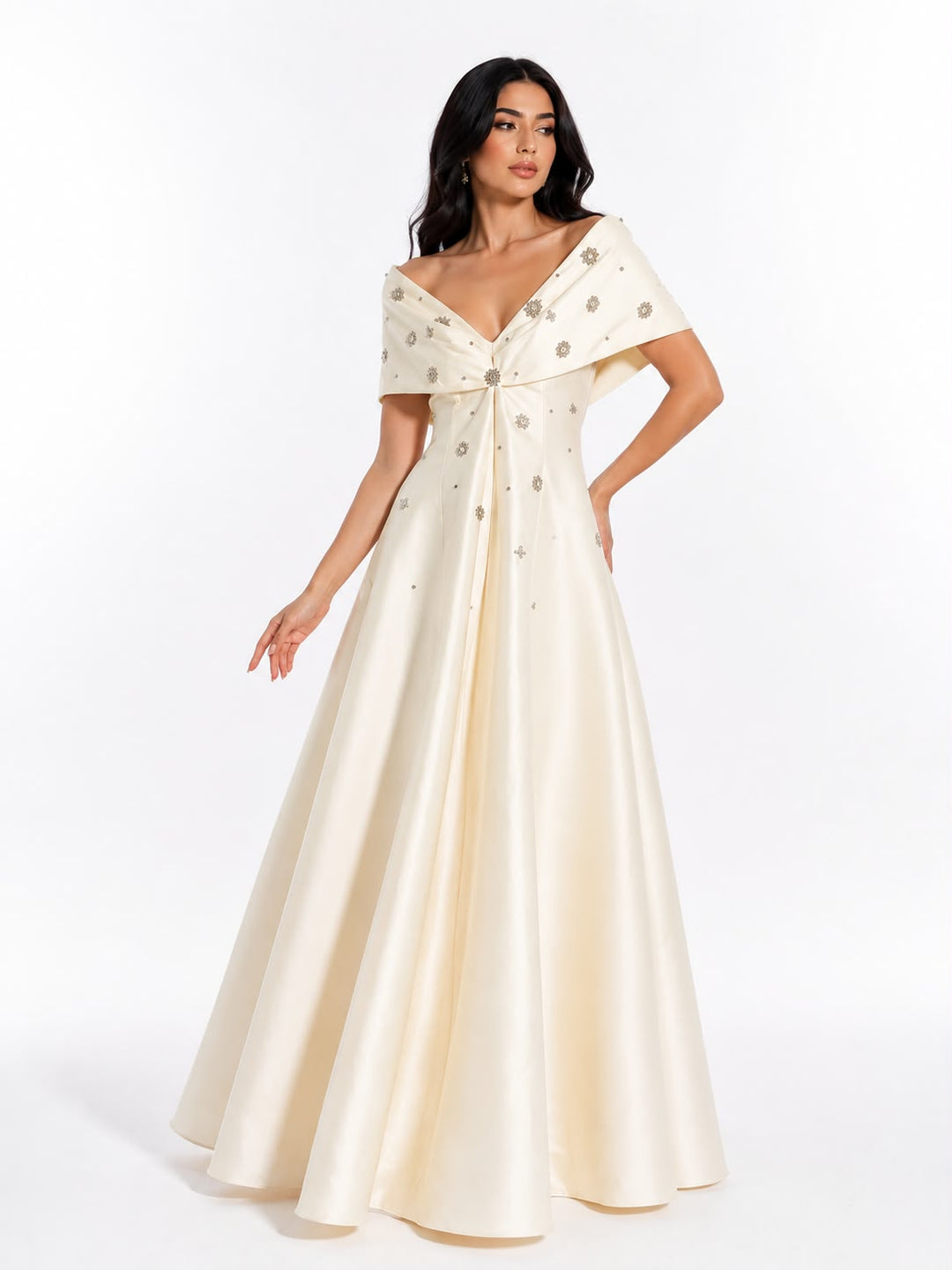 Embellished Off-Shoulder A-Line Maxi Dress - Grace