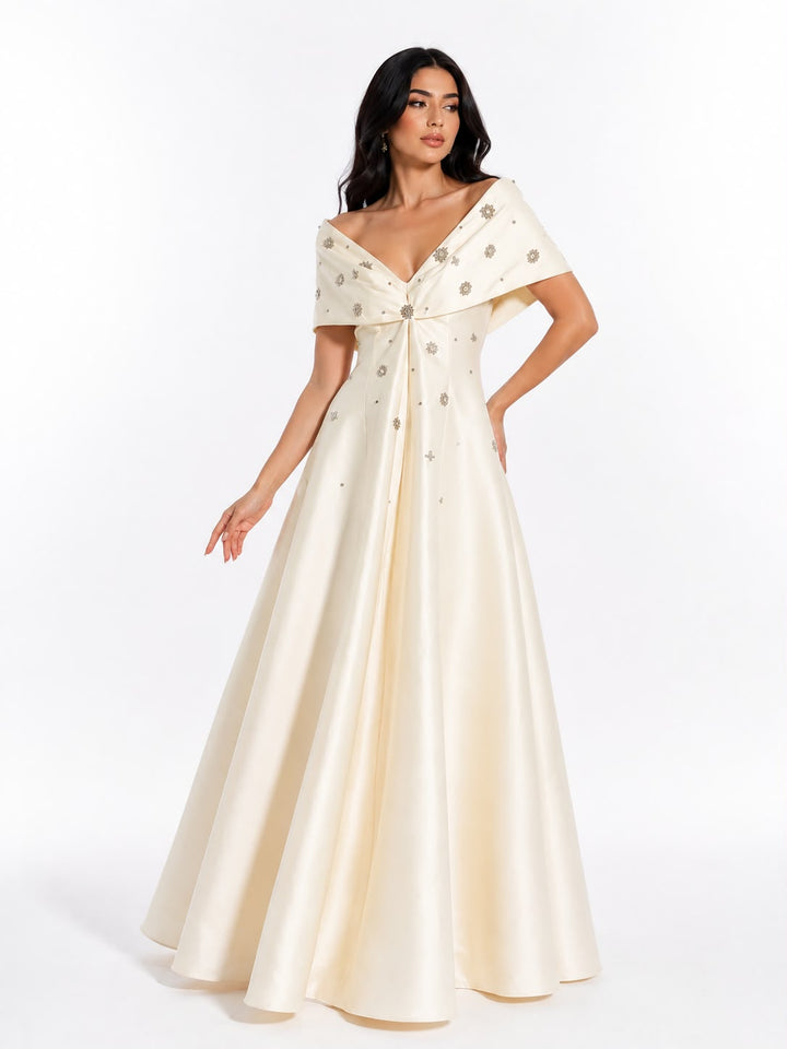Embellished Off-Shoulder A-Line Maxi Dress - Grace