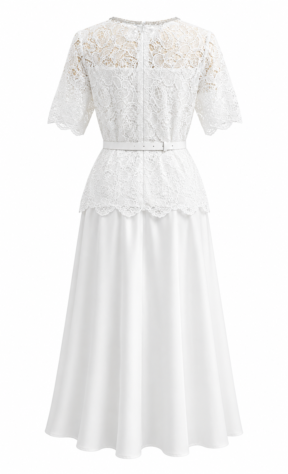 White Lace Belted Maxi Dress - Romance