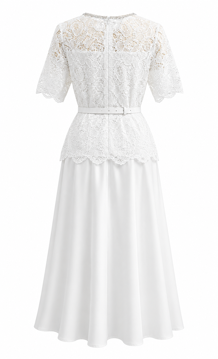 White Lace Belted Maxi Dress - Romance