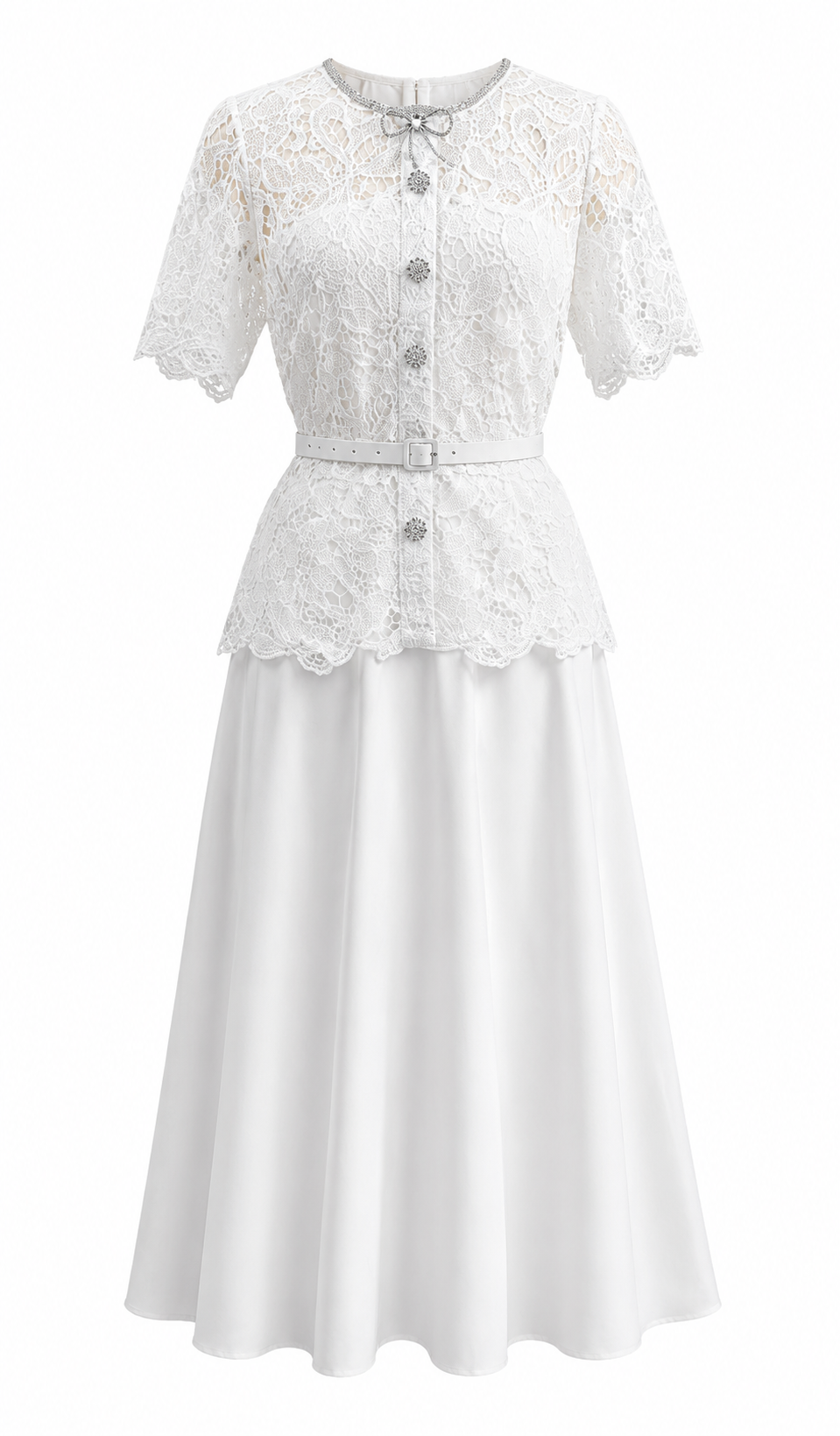 White Lace Belted Maxi Dress - Romance