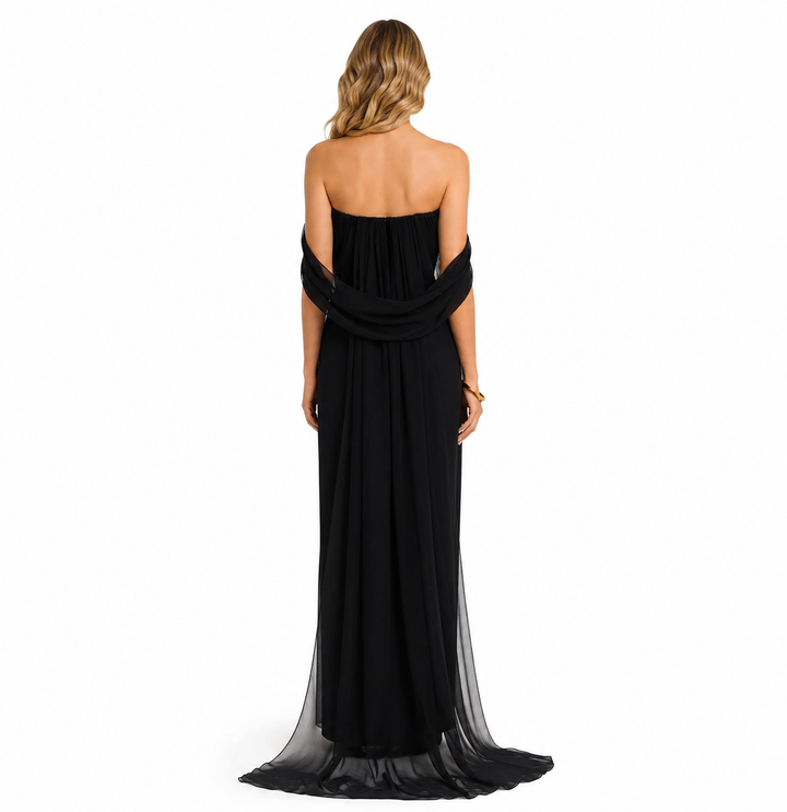 Black Off-Shoulder Pleated Maxi Dress - Noir