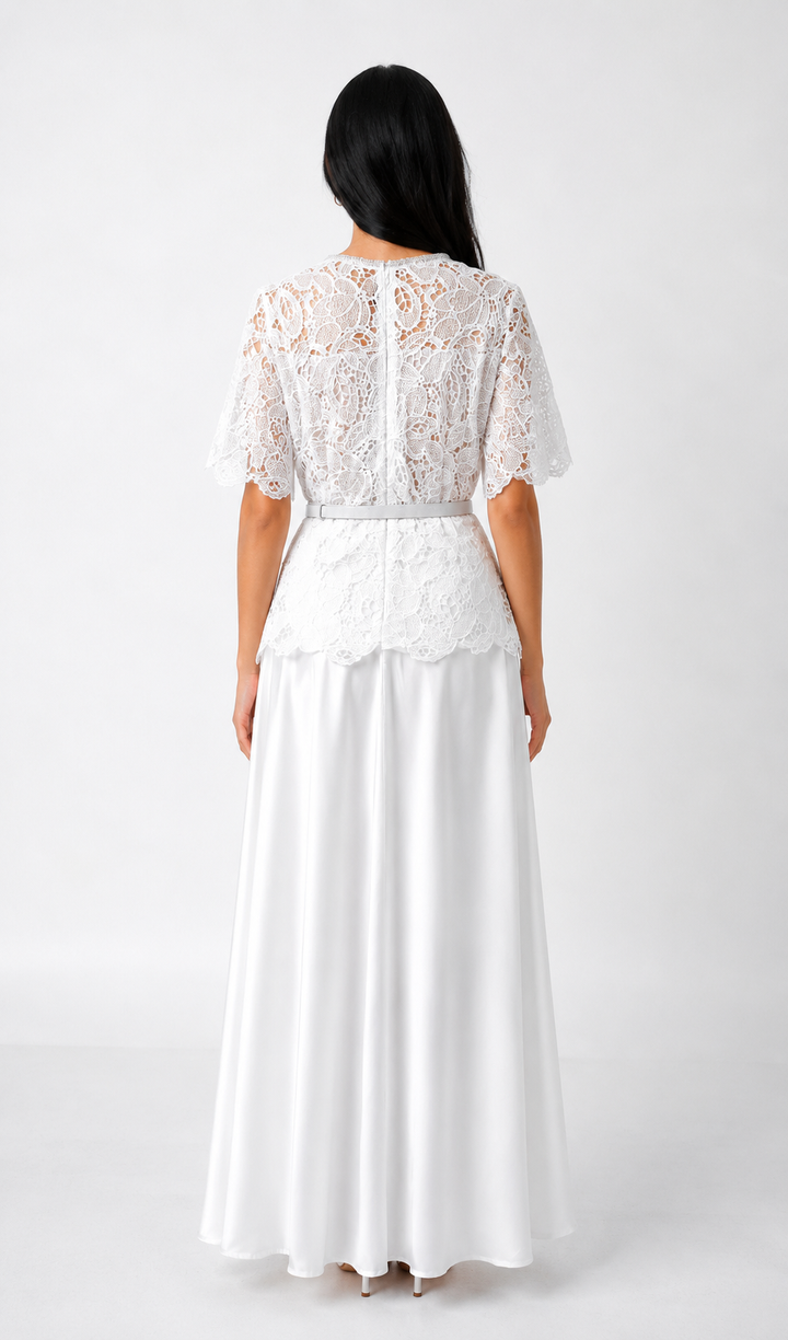 White Lace Belted Maxi Dress - Romance