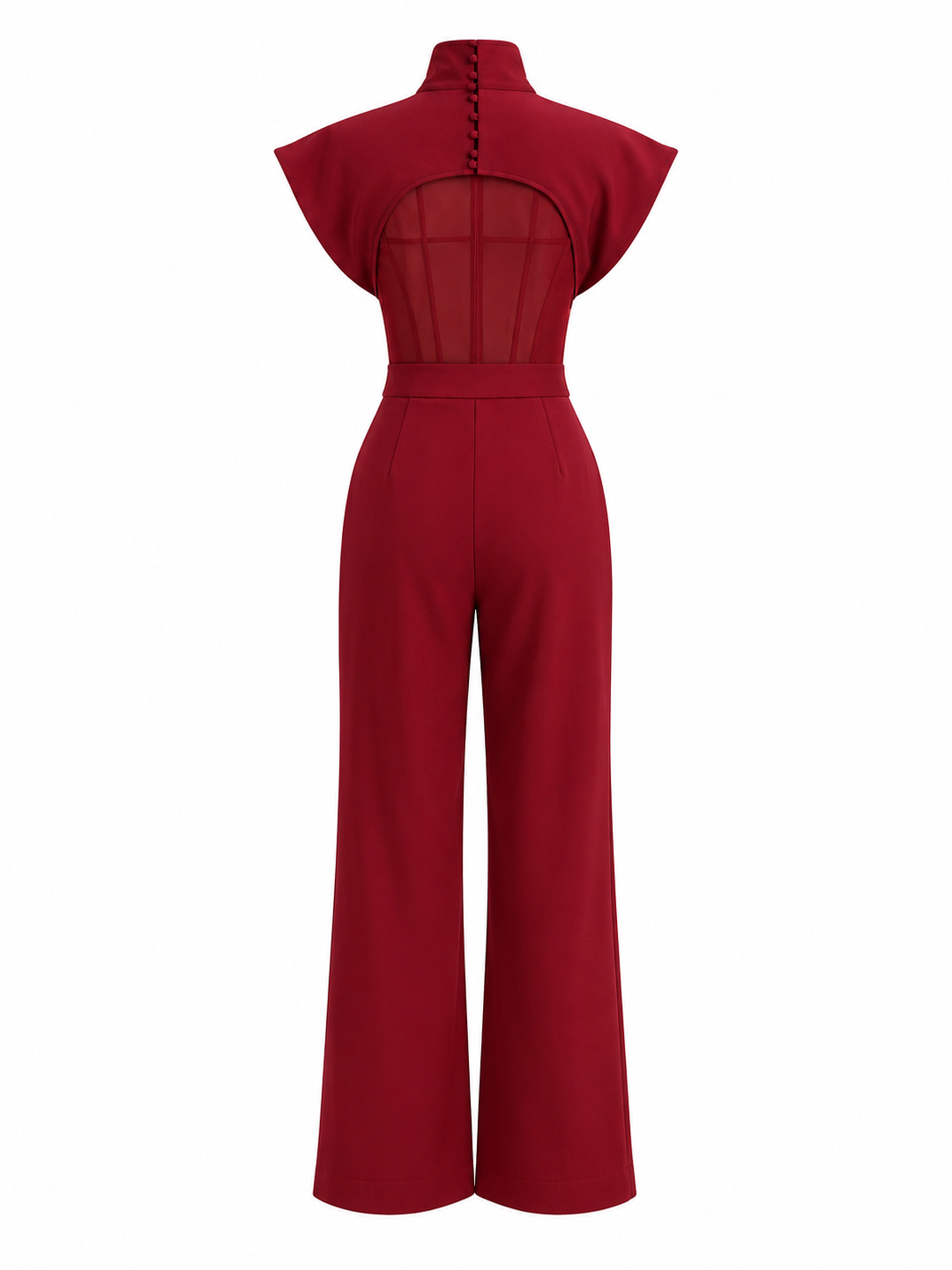 Structured Cape Jumpsuit — Burgundy