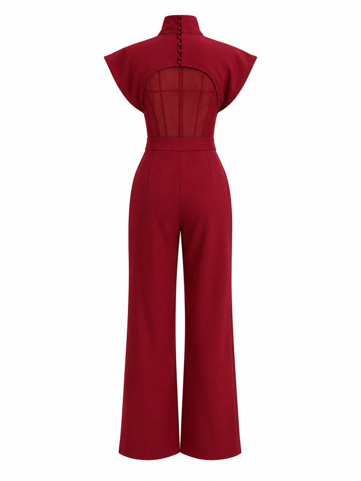 Structured Cape Jumpsuit — Burgundy