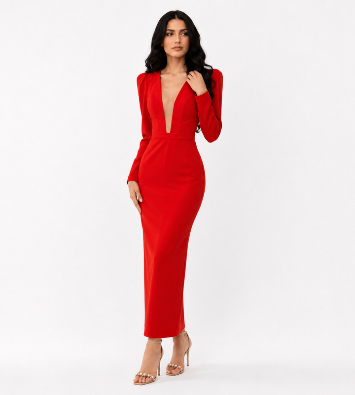 Plunging V-Neck Column Dress – Pear