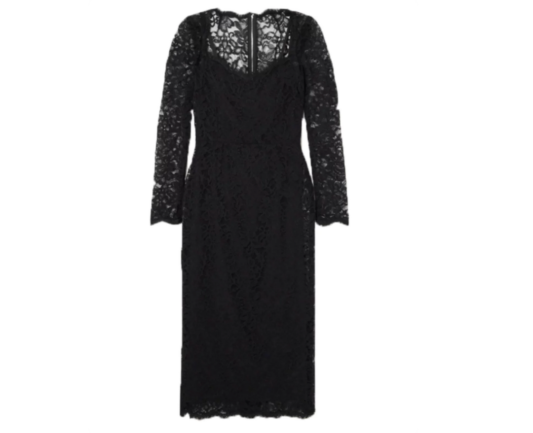Lace Square-Neck Midi Dress – Noir