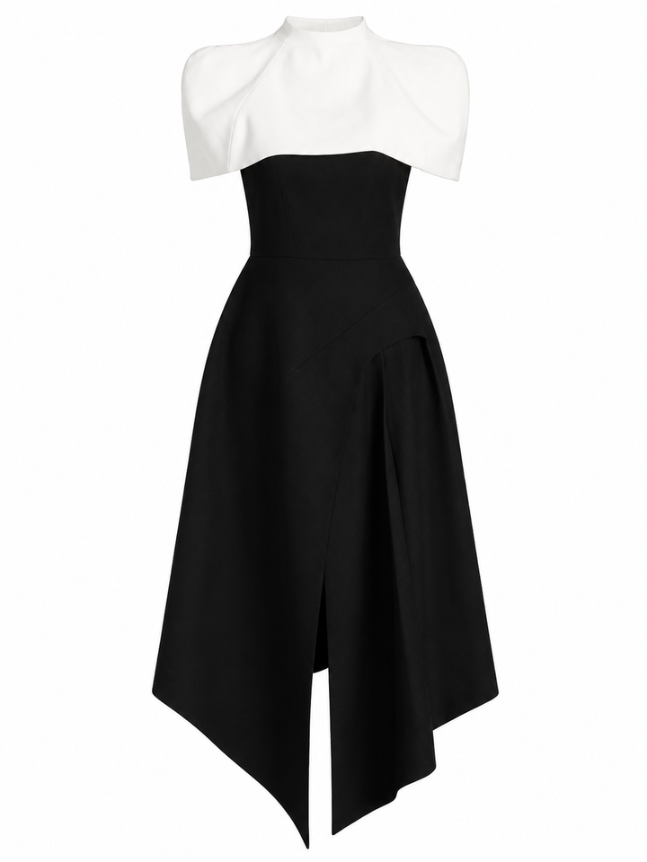Asymmetric Halter Midi Dress - Eclipse