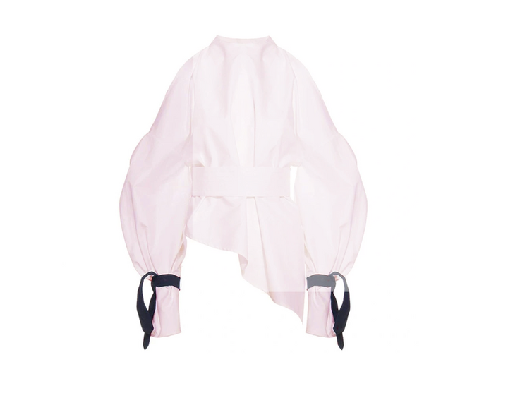 Balloon-Sleeve Tie-Cuff Blouse – Blush
