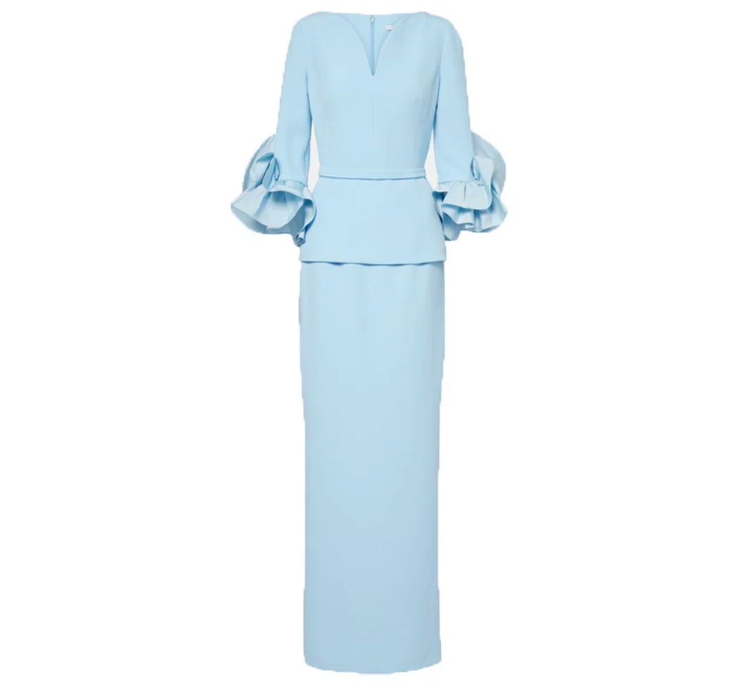Ruffle-Sleeve Peplum Maxi Dress – Azure