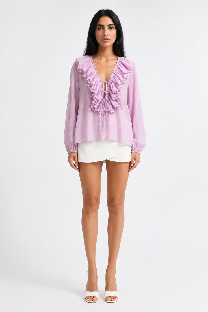 Blush Ruffle Tie-Neck Blouse - Romance