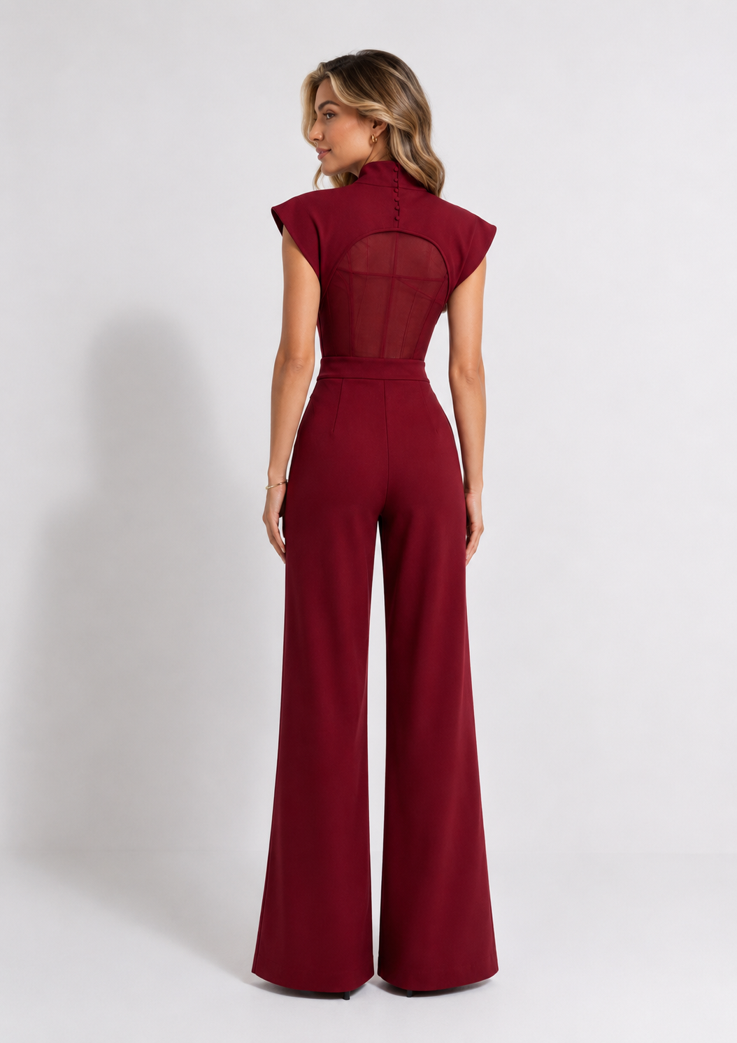 Structured Cape Jumpsuit — Burgundy