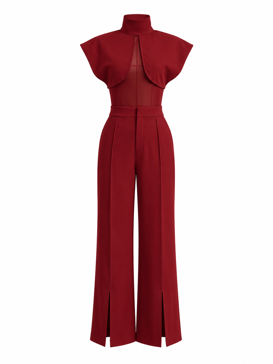 Structured Cape Jumpsuit — Burgundy