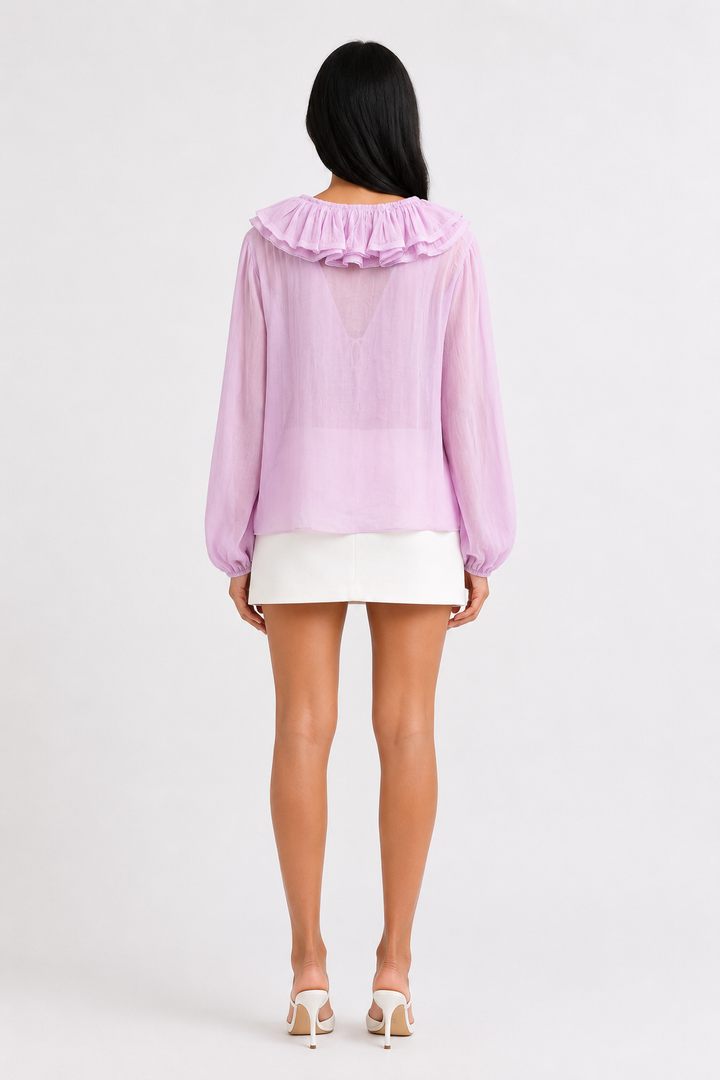 Blush Ruffle Tie-Neck Blouse - Romance