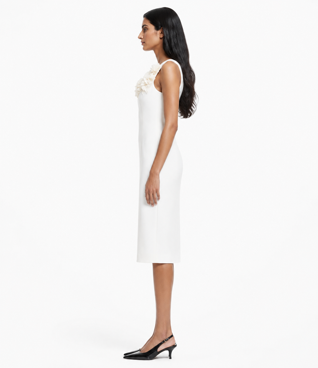Ivory Floral Appliqué Midi Dress – Petalia