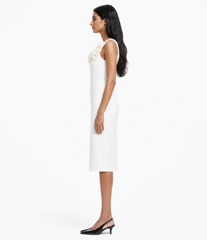 Ivory Floral Appliqué Midi Dress – Petalia