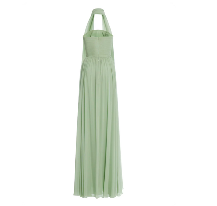 Scarf-Neck Chiffon Evening Gown - Sage