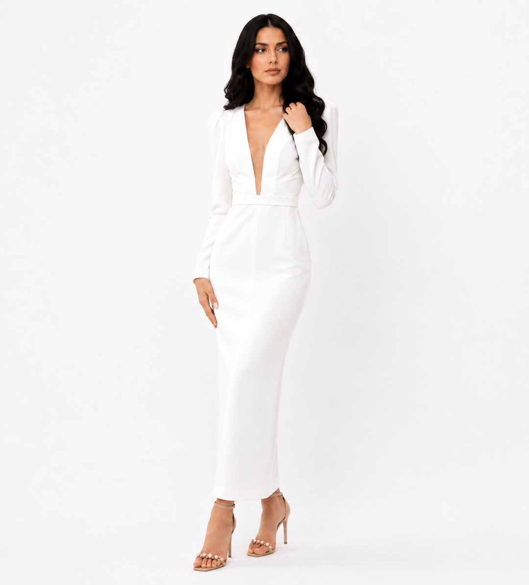 Plunging V-Neck Column Dress – Pear