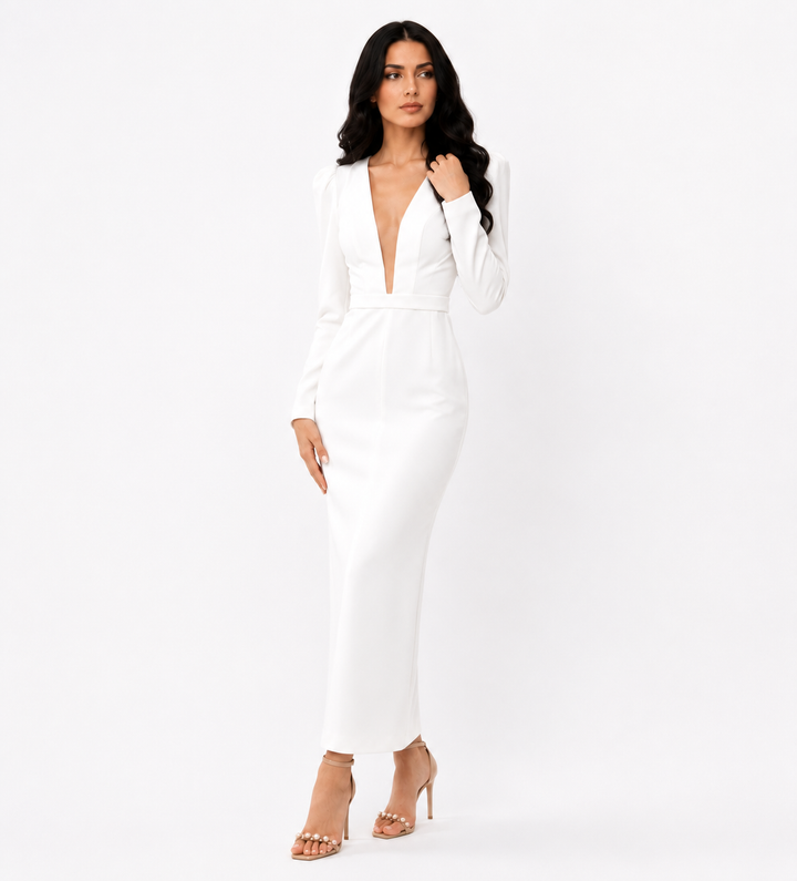 Plunging V-Neck Column Dress – Pear