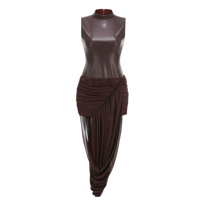 Asymmetric Draped High-Neck Maxi Dress - Eclipse