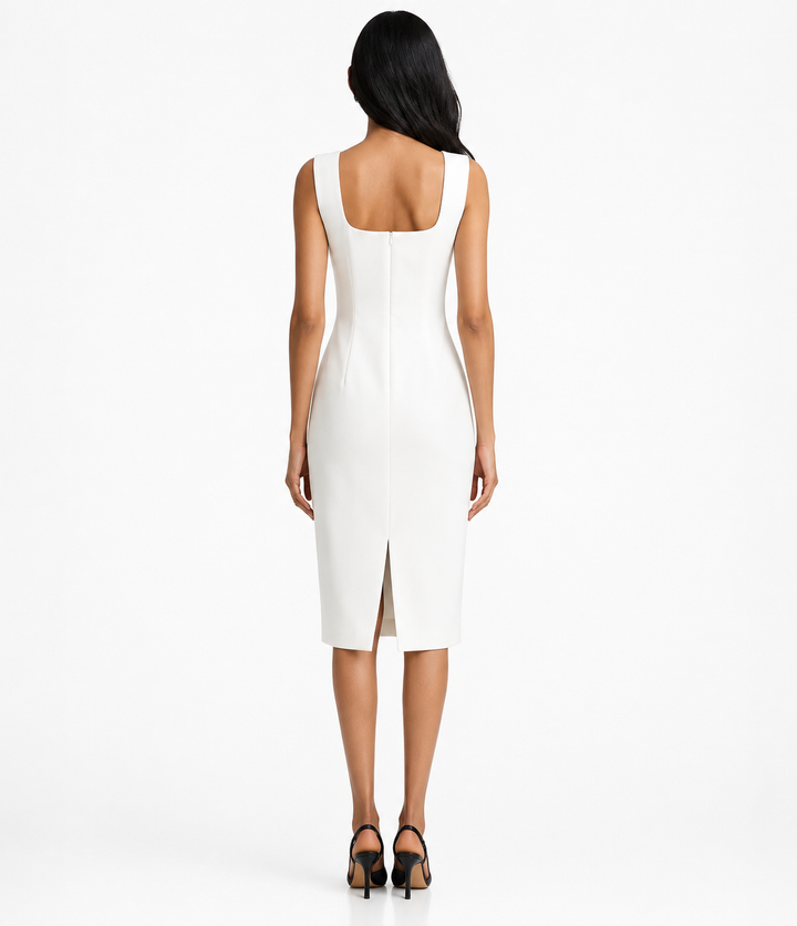 Ivory Floral Appliqué Midi Dress – Petalia