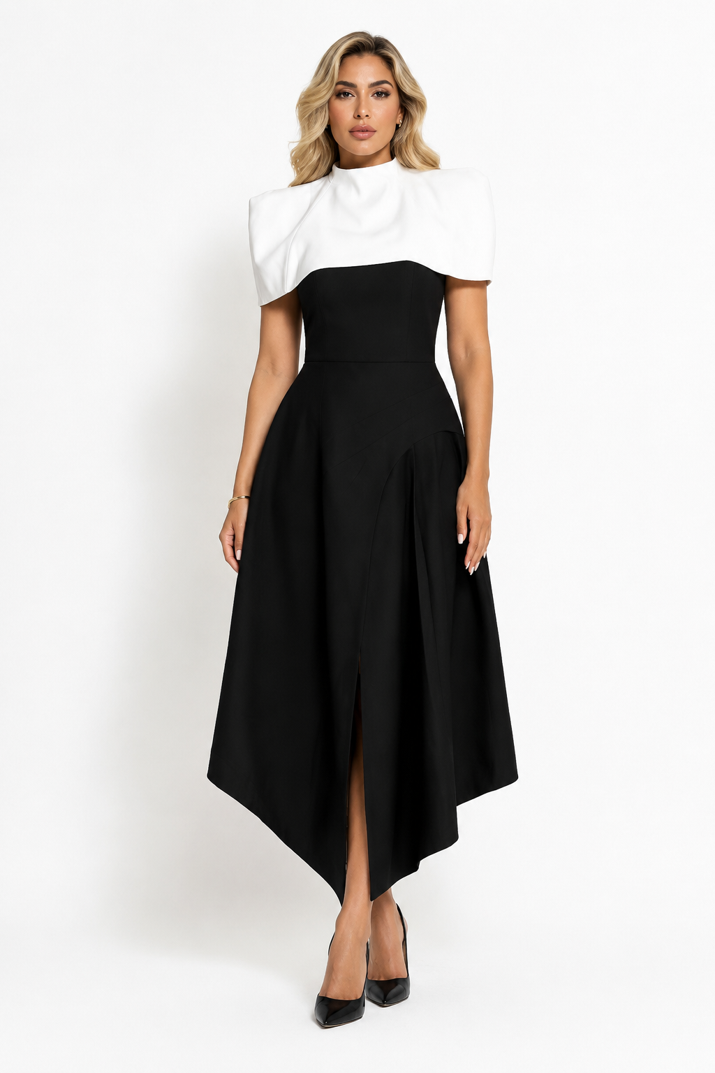 Asymmetric Halter Midi Dress - Eclipse