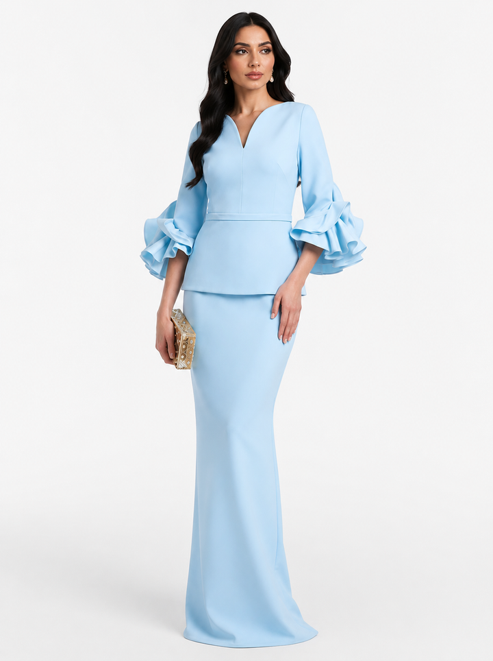 Ruffle-Sleeve Peplum Maxi Dress – Azure